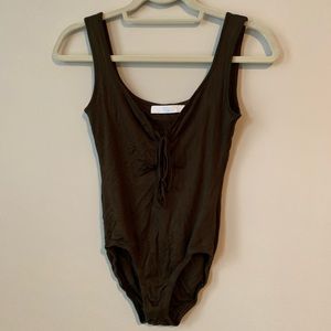 olive lace up bodysuit
